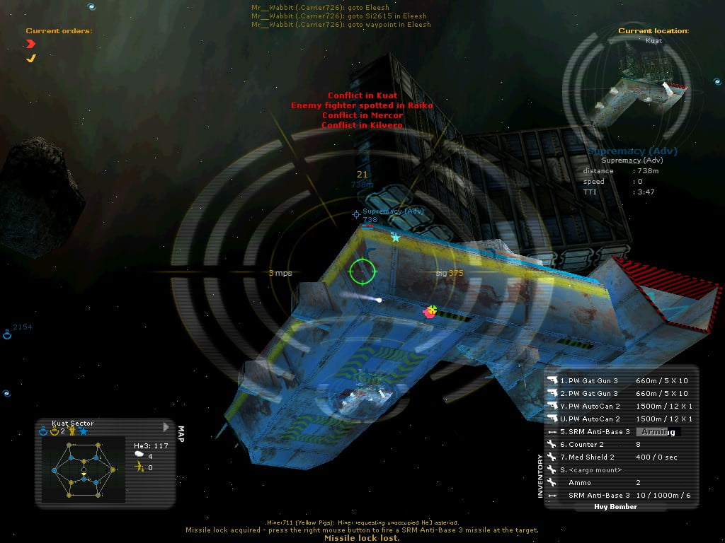 screenshot uit de online game Allegiance met de GlassHUD interface